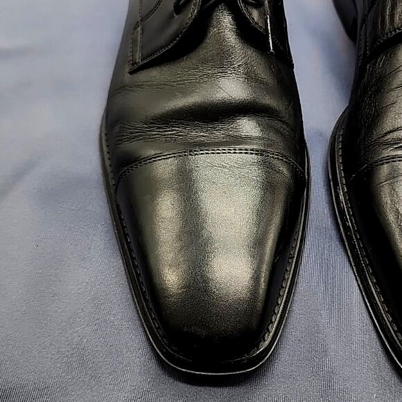Magnanni Black Leather Cap-Toe Derby Shoes main image 9